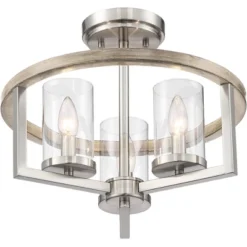 Possini Euro Design Senna Modern Industrial Ceiling Light Semi Flush Mount Fixture 15" Wide Brushed Nickel Gray Wood 3-Light Clear Glass For Bedroom 11 Possini Euro Design Senna Modern Industrial Ceiling Light Semi Flush Mount Fixture 15" Wide Brushed Nickel Gray Wood 3-Light Clear Glass For Bedroom -Home Decor GUEST 08a6d6bd 0bbb 4c6e a704 3432667d795f