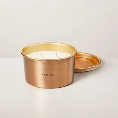 Lidded Metal Pampas 4-Wick Jar Candle Brass Finish 20oz - Hearth & Hand™ With Magnolia 4 Lidded Metal Pampas 4-Wick Jar Candle Brass Finish 20oz - Hearth & Hand™ With Magnolia - Image 2