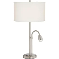 Possini Euro Design Traverse Modern Table Lamps Set Of 2 29 1/2" Tall Brushed Nickel With USB Charging Port LED Gooseneck White Drum Shade For Desk -Home Decor GUEST 0ae46b85 fec0 4b22 8a4e 8d4b8c8aa4fd