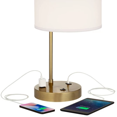 360 Lighting Colby Modern Desk Lamp 21" High Antique Gold With USB And AC Power Outlet In Base White Linen Drum Shade For Bedroom Living Room Desk 5 360 Lighting Colby Modern Desk Lamp 21" High Antique Gold With USB And AC Power Outlet In Base White Linen Drum Shade For Bedroom Living Room Desk - Image 3