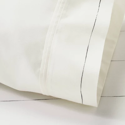 2pk Standard Cotton Percale Thin Stripe Pillowcase Set Sour Cream/Railroad Gray - Hearth & Hand™ With Magnolia 4 2pk Standard Cotton Percale Thin Stripe Pillowcase Set Sour Cream/Railroad Gray - Hearth & Hand™ With Magnolia - Image 2