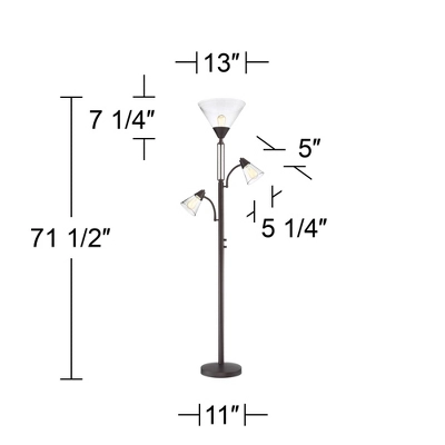 Franklin Iron Works Warwick Industrial Torchiere Floor Lamp With Side Lights 71 1/2" Tall Tiger Bronze LED Clear Seedy Glass For Living Room Reading 8 Franklin Iron Works Warwick Industrial Torchiere Floor Lamp With Side Lights 71 1/2" Tall Tiger Bronze LED Clear Seedy Glass For Living Room Reading - Image 6