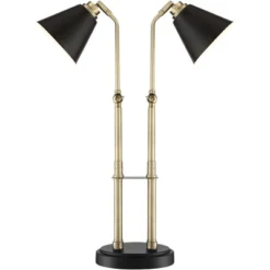 Possini Euro Design Sentry Modern Mid Century Desk Lamp 23" High Black Brass With USB Charging Port LED Adjustable Cone Shade For Bedroom Living Room -Home Decor GUEST 23a902e2 1768 4a21 b4e8 f727be00628c