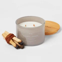 14oz Lidded Gray Glass Jar Crackling Wooden 3-Wick Candle With Clear Label Leather + Embers - Threshold™ 5 14oz Lidded Gray Glass Jar Crackling Wooden 3-Wick Candle With Clear Label Leather + Embers - Threshold™ -Home Decor GUEST 248be3db aaa0 4efe acac f5ad95663c1b