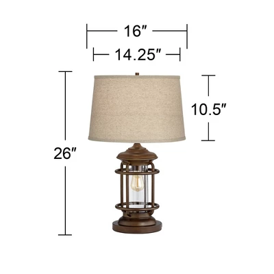 Franklin Iron Works Andreas Industrial Table Lamp 26" High Brown Metal With Nightlight LED And USB Charging Port Oatmeal Shade For Living Room Desk 7 Franklin Iron Works Andreas Industrial Table Lamp 26" High Brown Metal With Nightlight LED And USB Charging Port Oatmeal Shade For Living Room Desk - Image 5