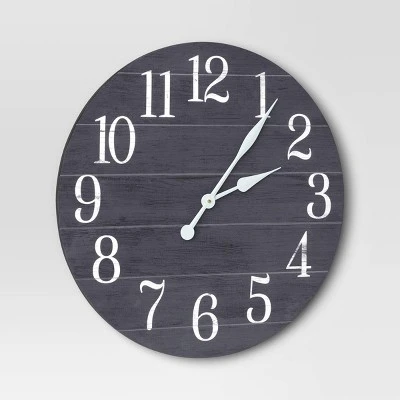 26" Farmhouse Wooden Wall Clock Black - Threshold™ 4 26" Farmhouse Wooden Wall Clock Black - Threshold™ - Image 2