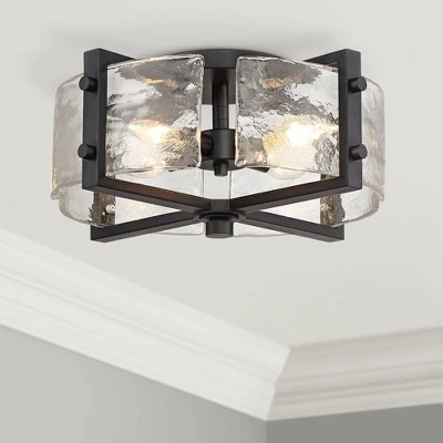 Possini Euro Design Adri Modern Ceiling Light Flush Mount Fixture Black 16 1/2" Wide Black 4-Light Textured Glass For Bedroom Kitchen Living Room Home 3 Possini Euro Design Adri Modern Ceiling Light Flush Mount Fixture Black 16 1/2" Wide Black 4-Light Textured Glass For Bedroom Kitchen Living Room Home