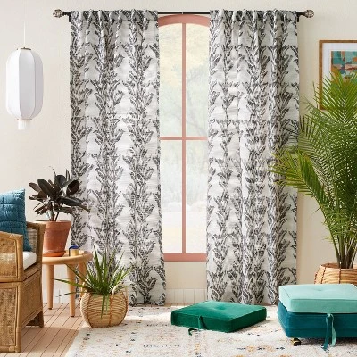 1pc 50"x84" Light Filtering Limu-Limu Leaf Jacquard Curtain Panel Gray - Opalhouse™ Designed With Jungalow™ 3 1pc 50"x84" Light Filtering Limu-Limu Leaf Jacquard Curtain Panel Gray - Opalhouse™ Designed With Jungalow™