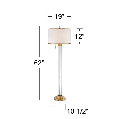 Possini Euro Design Cadence Modern Floor Lamp Standing 62" Tall Crystal Glass Column Satin Brass Linen Drum Shade For Living Room Bedroom Office House 8 Possini Euro Design Cadence Modern Floor Lamp Standing 62" Tall Crystal Glass Column Satin Brass Linen Drum Shade For Living Room Bedroom Office House - Image 6
