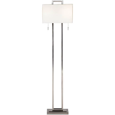 Possini Euro Design Modern Floor Lamp 62" Tall Brushed Nickel Openwork Rectangular Profile Off White Fabric Shade For Living Room Reading 6 Possini Euro Design Modern Floor Lamp 62" Tall Brushed Nickel Openwork Rectangular Profile Off White Fabric Shade For Living Room Reading - Image 4