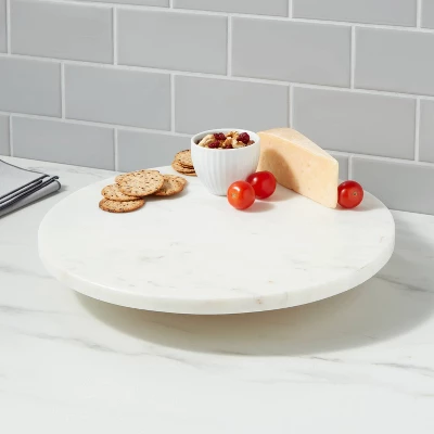 14" Marble And Wood Lazy Susan White - Threshold™ 3 14" Marble And Wood Lazy Susan White - Threshold™