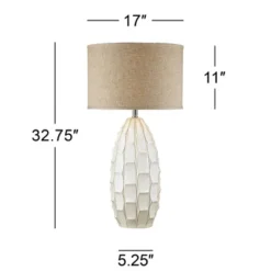 Possini Euro Design Cosgrove Modern Mid Century Table Lamp 32 3/4" Tall White Glazed Ceramic Beige Fabric Drum Shade For Bedroom Living Room Bedside -Home Decor GUEST 53bf3a95 df5f 48d6 9796 6dc6eda7d7ac