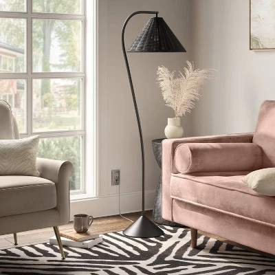 Arc Neck Floor Lamp With Natural Shade Black (Includes LED Light Bulb) - Threshold™ 4 Arc Neck Floor Lamp With Natural Shade Black (Includes LED Light Bulb) - Threshold™ - Image 2