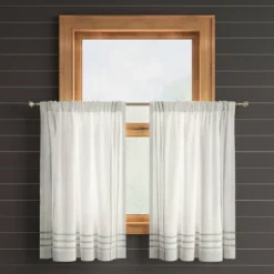 2pk 42"x36" Light Filtering Stripe Border Curtain Tiers Cream/Gray - Threshold™ 6 2pk 42"x36" Light Filtering Stripe Border Curtain Tiers Cream/Gray - Threshold™ -Home Decor GUEST 5aafc59c fe61 4f44 bf55 0fa933b48ac6