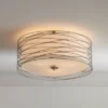 Possini Euro Design Modern Ceiling Light Flush Mount Fixture Antique Silver Leaf 18" Wide Wavy Spun White Drum For Bedroom Kitchen -Home Decor GUEST 66b12527 f422 44bd b029 02b2a87a701a