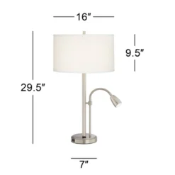 Possini Euro Design Traverse Modern Table Lamps Set Of 2 29 1/2" Tall Brushed Nickel With USB Charging Port LED Gooseneck White Drum Shade For Desk -Home Decor GUEST 6d7b83aa 79f5 4aad 8a9b 164194cb3e7e