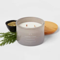 14oz Lidded Gray Glass Jar Crackling Wooden 3-Wick Candle With Clear Label Femmel + Pine - Threshold™ 5 14oz Lidded Gray Glass Jar Crackling Wooden 3-Wick Candle With Clear Label Femmel + Pine - Threshold™ -Home Decor GUEST 6fa0c714 d5f7 4b12 b798 4b586358d330