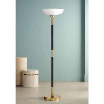 Possini Euro Design Modern Torchiere Floor Lamp Light Blaster LED 72.25" Tall Antique Brass And Matte Black Opal Glass For Living Room Bedroom 3 Possini Euro Design Modern Torchiere Floor Lamp Light Blaster LED 72.25" Tall Antique Brass And Matte Black Opal Glass For Living Room Bedroom