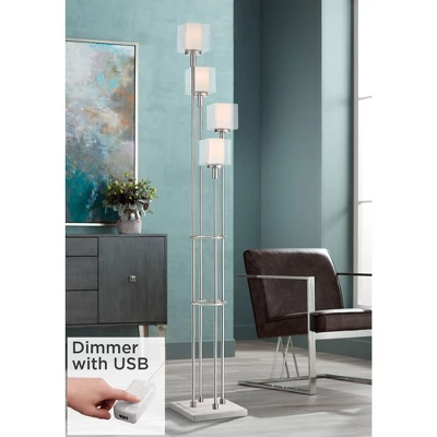 Possini Euro Design Modern Tree Floor Lamp With USB Charging Port 4-Light 72" Tall Brushed Nickel Glass Shade Living Room Reading 3 Possini Euro Design Modern Tree Floor Lamp With USB Charging Port 4-Light 72" Tall Brushed Nickel Glass Shade Living Room Reading