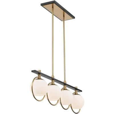 Possini Euro Design Carlyn Brass Black Linear Island Pendant Chandelier 33" Wide Modern White Glass Shade 4-Light LED Fixture For Dining Room Kitchen 8 Possini Euro Design Carlyn Brass Black Linear Island Pendant Chandelier 33" Wide Modern White Glass Shade 4-Light LED Fixture For Dining Room Kitchen - Image 6