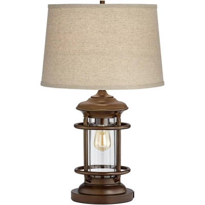 Franklin Iron Works Andreas Industrial Table Lamp 26" High Brown Metal With Nightlight LED And USB Charging Port Oatmeal Shade For Living Room Desk 9 Franklin Iron Works Andreas Industrial Table Lamp 26" High Brown Metal With Nightlight LED And USB Charging Port Oatmeal Shade For Living Room Desk - Image 7