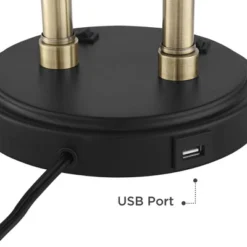 Possini Euro Design Sentry Modern Mid Century Desk Lamp 23" High Black Brass With USB Charging Port LED Adjustable Cone Shade For Bedroom Living Room -Home Decor GUEST 84aa50d5 b673 4b3a b5f2 3168750c699e