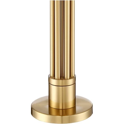 Possini Euro Design Granview Modern Table Lamp 32 1/2" Tall Brass Column Taupe Organza Outer Off White Linen Inner Drum Shade For Bedroom Living Room 7 Possini Euro Design Granview Modern Table Lamp 32 1/2" Tall Brass Column Taupe Organza Outer Off White Linen Inner Drum Shade For Bedroom Living Room - Image 5