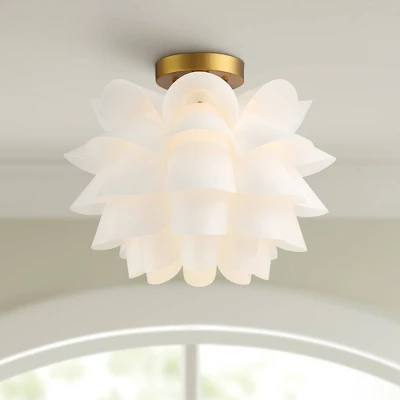 Possini Euro Design Modern Ceiling Light Semi Flush Mount Fixture White Flower Gold Metal 15 3/4" Wide Living Room Bedroom Kitchen 3 Possini Euro Design Modern Ceiling Light Semi Flush Mount Fixture White Flower Gold Metal 15 3/4" Wide Living Room Bedroom Kitchen