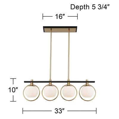 Possini Euro Design Carlyn Brass Black Linear Island Pendant Chandelier 33" Wide Modern White Glass Shade 4-Light LED Fixture For Dining Room Kitchen 9 Possini Euro Design Carlyn Brass Black Linear Island Pendant Chandelier 33" Wide Modern White Glass Shade 4-Light LED Fixture For Dining Room Kitchen - Image 7
