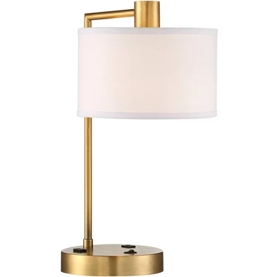 360 Lighting Colby Modern Desk Lamp 21" High Antique Gold With USB And AC Power Outlet In Base White Linen Drum Shade For Bedroom Living Room Desk 9 360 Lighting Colby Modern Desk Lamp 21" High Antique Gold With USB And AC Power Outlet In Base White Linen Drum Shade For Bedroom Living Room Desk - Image 7