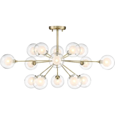 Possini Euro Design Modern Ceiling Light Semi Flush Mount Fixture Sputnik Brass 30 1/2" Wide 15-Light Double Glass Ball Hallway 6 Possini Euro Design Modern Ceiling Light Semi Flush Mount Fixture Sputnik Brass 30 1/2" Wide 15-Light Double Glass Ball Hallway - Image 4