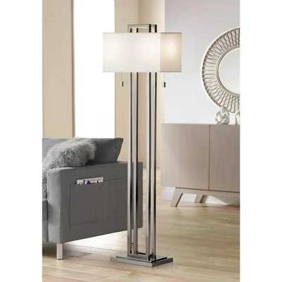 Possini Euro Design Modern Floor Lamp 62" Tall Brushed Nickel Openwork Rectangular Profile Off White Fabric Shade For Living Room Reading 3 Possini Euro Design Modern Floor Lamp 62" Tall Brushed Nickel Openwork Rectangular Profile Off White Fabric Shade For Living Room Reading