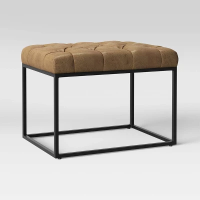 Trubeck Tufted Metal Base Ottoman Faux Leather - Threshold™ 4 Trubeck Tufted Metal Base Ottoman Faux Leather - Threshold™ - Image 2
