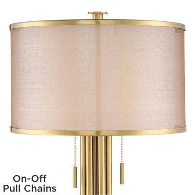 Possini Euro Design Granview Modern Table Lamp 32 1/2" Tall Brass Column Taupe Organza Outer Off White Linen Inner Drum Shade For Bedroom Living Room 5 Possini Euro Design Granview Modern Table Lamp 32 1/2" Tall Brass Column Taupe Organza Outer Off White Linen Inner Drum Shade For Bedroom Living Room - Image 3
