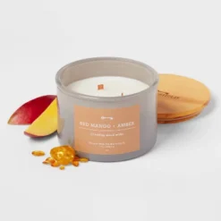 14oz Lidded Gray Glass Jar Crackling Wooden 3-Wick Candle With Paper Label Red Mango + Amber - Threshold™ 5 14oz Lidded Gray Glass Jar Crackling Wooden 3-Wick Candle With Paper Label Red Mango + Amber - Threshold™ -Home Decor GUEST ad2725b7 ded0 49a2 bccb 459cd7944188