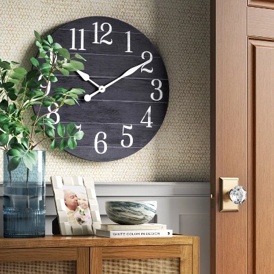 26" Farmhouse Wooden Wall Clock Black - Threshold™ 3 26" Farmhouse Wooden Wall Clock Black - Threshold™
