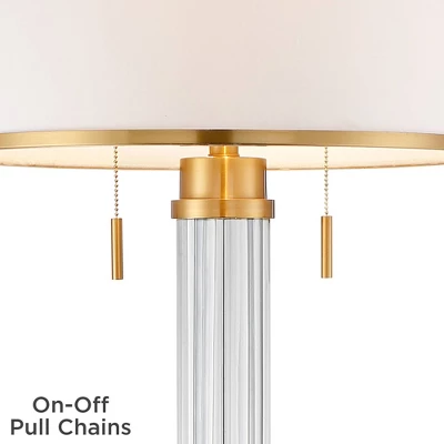 Possini Euro Design Cadence Modern Floor Lamp Standing 62" Tall Crystal Glass Column Satin Brass Linen Drum Shade For Living Room Bedroom Office House 6 Possini Euro Design Cadence Modern Floor Lamp Standing 62" Tall Crystal Glass Column Satin Brass Linen Drum Shade For Living Room Bedroom Office House - Image 4