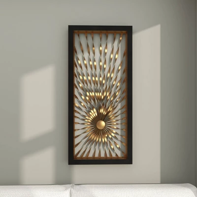 Metal Sunburst Coiled Ribbon Wall Decor With Black Frame Gold - Olivia & May 8 Metal Sunburst Coiled Ribbon Wall Decor With Black Frame Gold - Olivia & May - Image 6