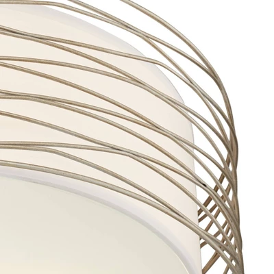 Possini Euro Design Modern Ceiling Light Flush Mount Fixture Antique Silver Leaf 18" Wide Wavy Spun White Drum For Bedroom Kitchen 4 Possini Euro Design Modern Ceiling Light Flush Mount Fixture Antique Silver Leaf 18" Wide Wavy Spun White Drum For Bedroom Kitchen - Image 2