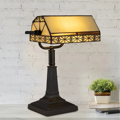 Hastings Home Tiffany Style Bankers LED Desk Lamp – 16" High, Dark Brown 3 Hastings Home Tiffany Style Bankers LED Desk Lamp – 16" High, Dark Brown