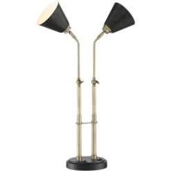 Possini Euro Design Sentry Modern Mid Century Desk Lamp 23" High Black Brass With USB Charging Port LED Adjustable Cone Shade For Bedroom Living Room -Home Decor GUEST e240447e 5fa7 45ac adb1 c441648f3303