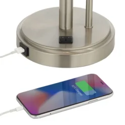 Possini Euro Design Traverse Modern Table Lamps Set Of 2 29 1/2" Tall Brushed Nickel With USB Charging Port LED Gooseneck White Drum Shade For Desk -Home Decor GUEST e5e98734 7ed3 4d2c 89e5 e165f0c556bf