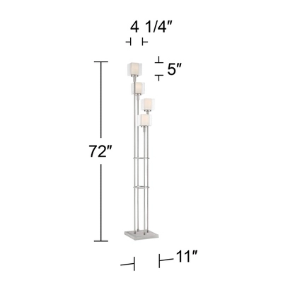 Possini Euro Design Athena Modern Floor Lamp 72" Tall Brushed Nickel 4 Light Tree Clear Outer Opal Inner Double Glass Shade For Living Room Bedroom 9 Possini Euro Design Athena Modern Floor Lamp 72" Tall Brushed Nickel 4 Light Tree Clear Outer Opal Inner Double Glass Shade For Living Room Bedroom - Image 7