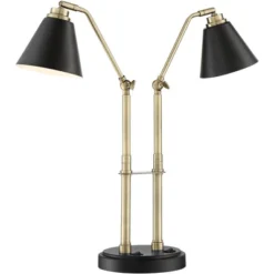 Possini Euro Design Sentry Modern Mid Century Desk Lamp 23" High Black Brass With USB Charging Port LED Adjustable Cone Shade For Bedroom Living Room -Home Decor GUEST e91d5c36 9c3b 4fda 8e73 e5a8e478b0f2