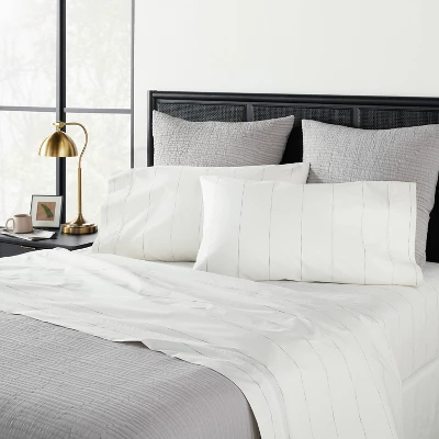 2pk Standard Cotton Percale Thin Stripe Pillowcase Set Sour Cream/Railroad Gray - Hearth & Hand™ With Magnolia 3 2pk Standard Cotton Percale Thin Stripe Pillowcase Set Sour Cream/Railroad Gray - Hearth & Hand™ With Magnolia