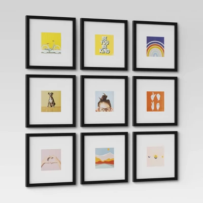 Set Of 9 Gallery Frame Set 10" X 10" Matted To 5" X 5" Black - Room Essentials™ 4 Set Of 9 Gallery Frame Set 10" X 10" Matted To 5" X 5" Black - Room Essentials™ - Image 2
