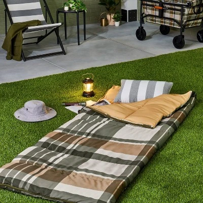 Adult Fall Plaid 40 Degree Sleeping Bag Green/Cream/Almond/Blue - Hearth & Hand™ With Magnolia 3 Adult Fall Plaid 40 Degree Sleeping Bag Green/Cream/Almond/Blue - Hearth & Hand™ With Magnolia